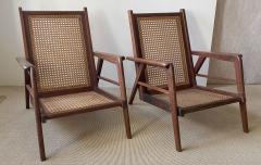 PAIR OF WALNUT AND RATTAN LOUNGE CHAIRS - 3577564