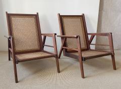 PAIR OF WALNUT AND RATTAN LOUNGE CHAIRS - 3577565
