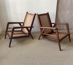 PAIR OF WALNUT AND RATTAN LOUNGE CHAIRS - 3577571