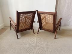 PAIR OF WALNUT AND RATTAN LOUNGE CHAIRS - 3577572