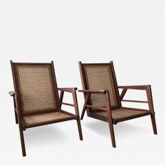 PAIR OF WALNUT AND RATTAN LOUNGE CHAIRS - 3590657