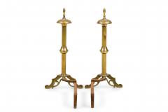 PAIR of English Georgian style brass fluted andirons with finial tops - 4408016