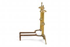 PAIR of English Georgian style brass fluted andirons with finial tops - 4408017
