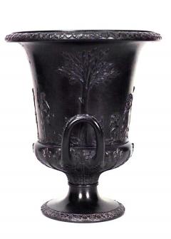 PAIR of English Victorian black Basalt Wedgwood porcelain urns - 4635057