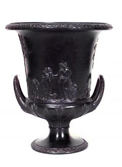 PAIR of English Victorian black Basalt Wedgwood porcelain urns - 4635058