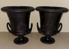 PAIR of English Victorian black Basalt Wedgwood porcelain urns - 4635059