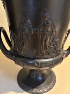 PAIR of English Victorian black Basalt Wedgwood porcelain urns - 4635060