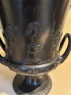 PAIR of English Victorian black Basalt Wedgwood porcelain urns - 4635062
