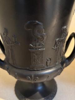PAIR of English Victorian black Basalt Wedgwood porcelain urns - 4635063