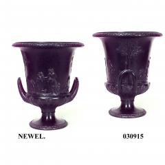 PAIR of English Victorian black Basalt Wedgwood porcelain urns - 4642206