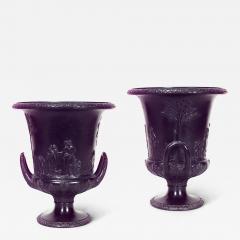 PAIR of English Victorian black Basalt Wedgwood porcelain urns - 4642207