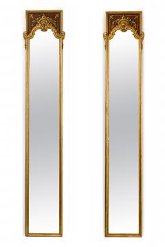PAIR of French Louis XV style gilt and walnut pilaster framed vertical wall mirr - 4635125