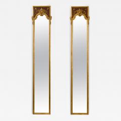 PAIR of French Louis XV style gilt and walnut pilaster framed vertical wall mirr - 4689757