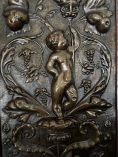 PAIR of French Victorian oak framed brass embossed cupid wall plaques - 4665494