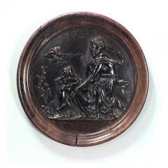 PAIR of French Victorian round walnut framed bronze wall plaques - 4658854