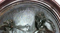PAIR of French Victorian round walnut framed bronze wall plaques - 4658856