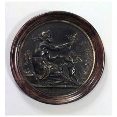 PAIR of French Victorian round walnut framed bronze wall plaques - 4658857