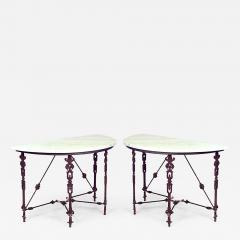 PAIR of Outdoor American Victorian wrought iron 4 legged console tables - 4649558