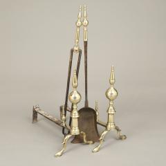 PAIR of STEEPLE TOP FEDERAL ANDIRONS WITH MATCHING TOOLS - 1729932