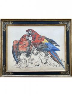 PAUL JOUVE Stunning Painting on Paper Two Parrots by Paul Jouve France Art Deco 1930s - 3280893