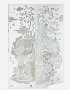 PIERRE DUMAS FRENCH ART DECO ETCHED GLASS PANELS OF ATLAS HERCULES BY PIERRE DUMAS - 4320911