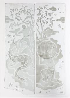 PIERRE DUMAS FRENCH ART DECO ETCHED GLASS PANELS OF ATLAS HERCULES BY PIERRE DUMAS - 4320912