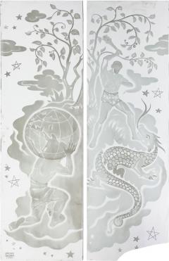 PIERRE DUMAS FRENCH ART DECO ETCHED GLASS PANELS OF ATLAS HERCULES BY PIERRE DUMAS - 4321663