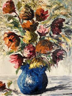 PIERRE MAXIM MID CENTURY IMPASTO OIL ON CANVAS OF VASE WITH FLOWERS BY PIERRE MAXIM - 3645734