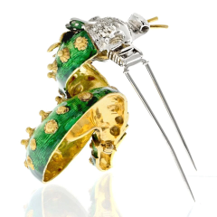 PLATINUM 14K YELLOW GOLD GREEN ENAMELED AND DIAMOND DRAGON BROOCH - 3019855