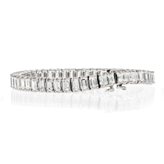 PLATINUM 18 00CTTW GRADUATING VINTAGE EMERALD CUT ONE LINE DIAMOND BRACELET - 2956706