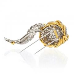 PLATINUM 18K YELLOW GOLD 1970S DIAMOND FLOWER BROOCH - 3154977