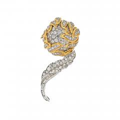 PLATINUM 18K YELLOW GOLD 1970S DIAMOND FLOWER BROOCH - 3160655