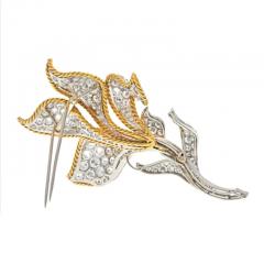 PLATINUM 18K YELLOW GOLD 25 00CTTW DIAMOND FLOWER BROOCH - 3113400