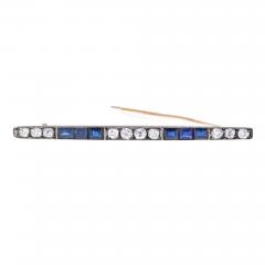 PLATINUM 18K YELLOW GOLD OLD MINE AND VINTAGE SAPPHIRE DIAMOND BAR BROOCH - 2294823