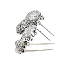PLATINUM 1940S OLD CUT BAGUETTE FAN STYLE DOUBLE CLIP BROOCH - 2444519