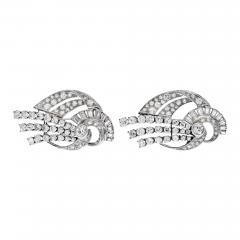 PLATINUM 1940S OLD CUT BAGUETTE FAN STYLE DOUBLE CLIP BROOCH - 2450937