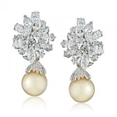 PLATINUM 26 CARATS DIAMOND CLUSTER AND PEARL DROP EARRINGS - 2988470