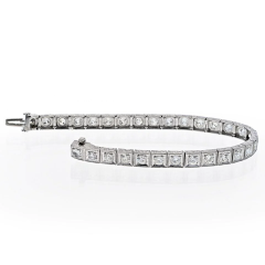 PLATINUM 6 CARAT ART DECO STRAIGHT LINE BOX SET ROUND DIAMOND TENNIS BRACELET - 2687907