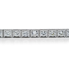 PLATINUM 6 CARAT ART DECO STRAIGHT LINE BOX SET ROUND DIAMOND TENNIS BRACELET - 2687912