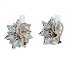 PLATINUM AQUAMARINE PEARL AND DIAMOND STUD FLOWER STYLE EARRINGS - 3234680