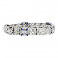 PLATINUM ART DECO DIAMOND AND SAPPHIRE ONE LINE BRACELET - 2435736