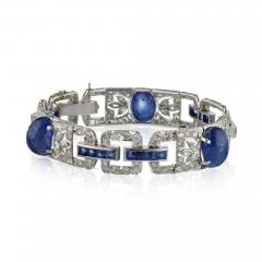 PLATINUM CABOCHON AND FRENCH CUT SAPPHIRE SINGLE DIAMOND LINK BRACELET - 1745335