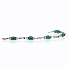 PLATINUM GREEN EMERALDS DIAMONDS AND ONYX VINTAGE BRACELET - 2713306