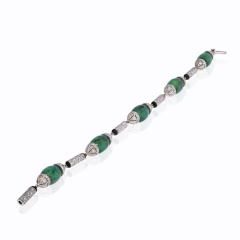 PLATINUM GREEN EMERALDS DIAMONDS AND ONYX VINTAGE BRACELET - 2713307