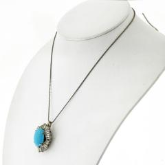 PLATINUM OVAL TURQUOISE AND DIAMOND PENDANT - 2294024