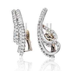 PLATINUM TWIST SWIRL BAGUETTE AND ROUND CUT DIAMOND EARRINGS - 2473641