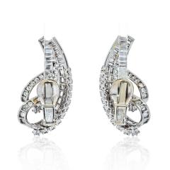 PLATINUM TWIST SWIRL BAGUETTE AND ROUND CUT DIAMOND EARRINGS - 2473643