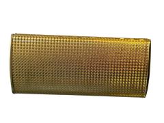 POLISHED GOLDTONE METAL CLUTCH WITH RHINESTONE FLORET ACCENTS - 4706810