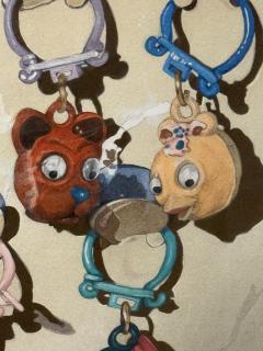 POP ART WATERCOLOR OF GOOGLY EYED ANIMAL HEAD KEY CHAINS IN ORIGINAL PACKAGING - 4529516