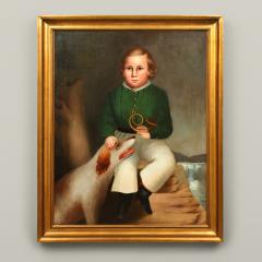 PORTRAIT OF A BOY HOLDING A HORN SEATED BY HIS DOG - 2632854